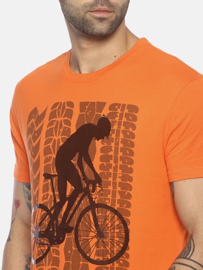 Wolfpack Men Orange Printed Round Neck T-Shirt Wolfpack