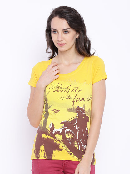 Wolfpack Women Yellow Printed T-Shirt Wolfpack