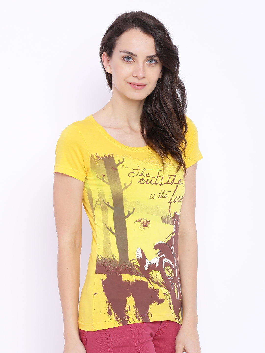 Wolfpack Women Yellow Printed T-Shirt Wolfpack
