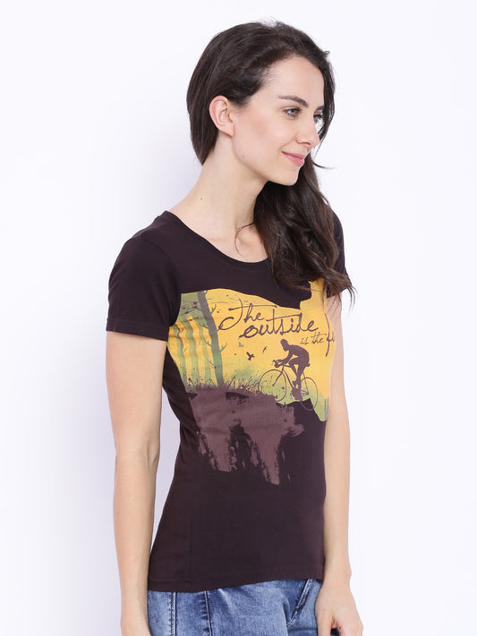 Wolfpack Women Black Printed T-Shirt Wolfpack