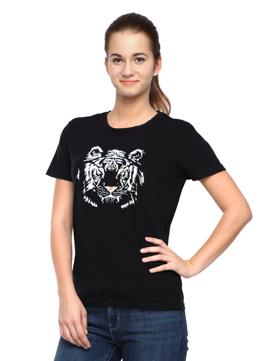 Wolfpack Women Black Printed T-Shirt Wolfpack