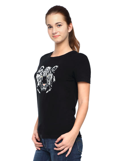 Wolfpack Women Black Printed T-Shirt Wolfpack