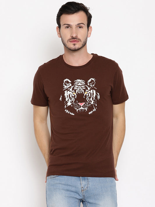 Wolfpack Men Glowing Tiger Brown Printed T-Shirt Wolfpack