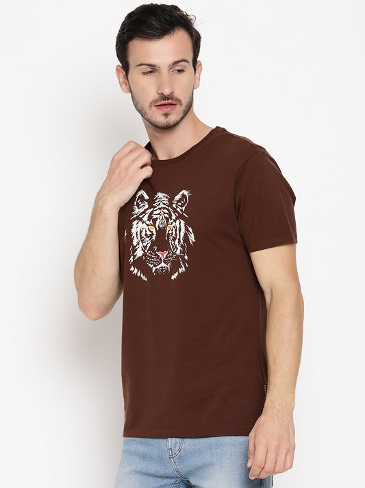 Wolfpack Men Glowing Tiger Brown Printed T-Shirt Wolfpack