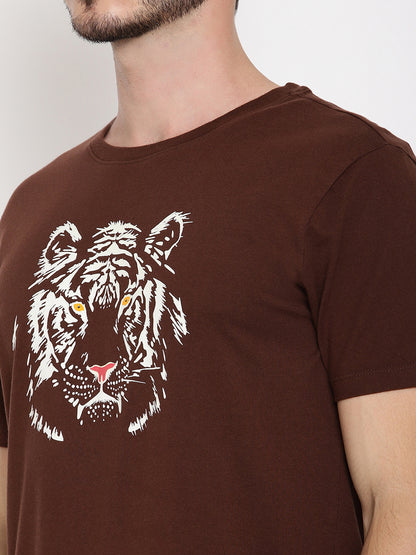 Wolfpack Men Glowing Tiger Brown Printed T-Shirt Wolfpack