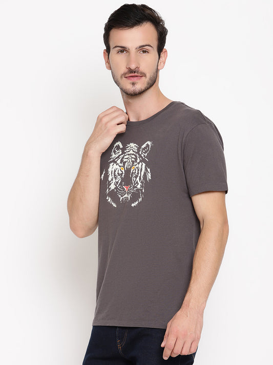 Wolfpack Men Glowing Tiger Dark Grey Printed T-Shirt Wolfpack