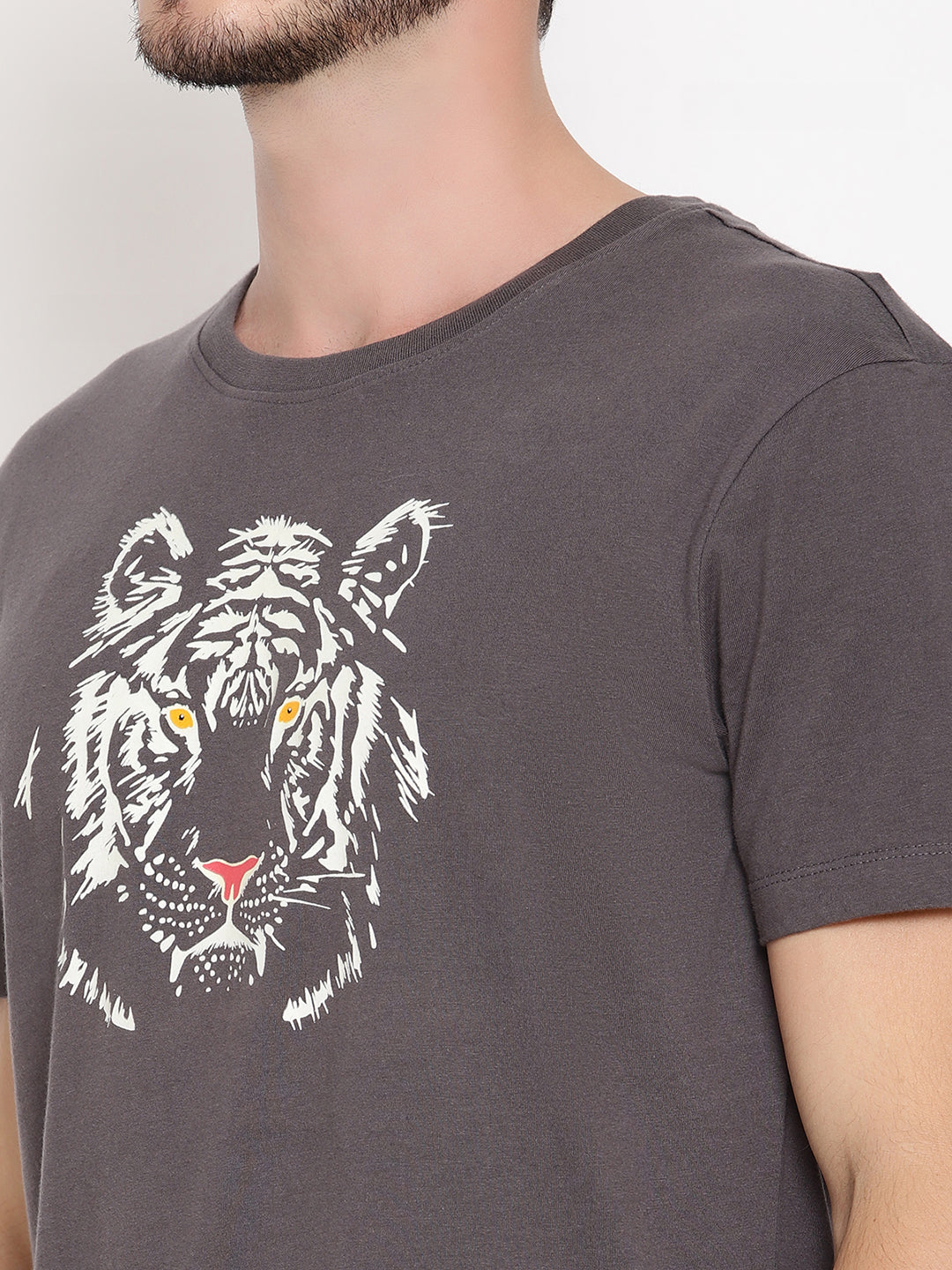 Wolfpack Men Glowing Tiger Dark Grey Printed T-Shirt Wolfpack