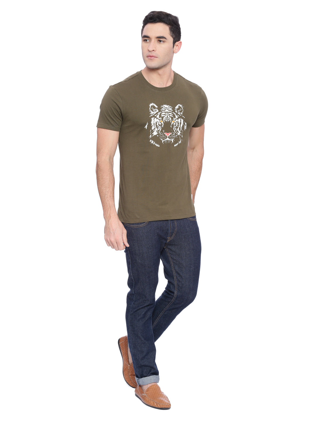Wolfpack Men Army Green Printed T-Shirt Wolfpack