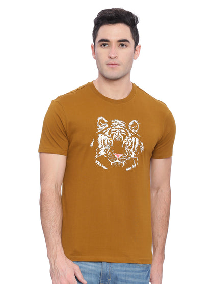 Wolfpack Men Brown Printed Round Neck T-Shirt Wolfpack