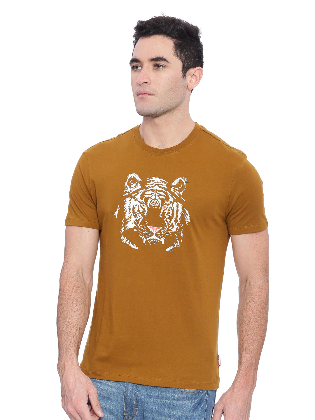 Wolfpack Men Brown Printed Round Neck T-Shirt Wolfpack