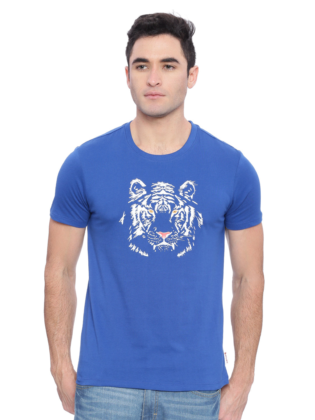 Wolfpack Men Blue Printed Round Neck T-Shirt Wolfpack