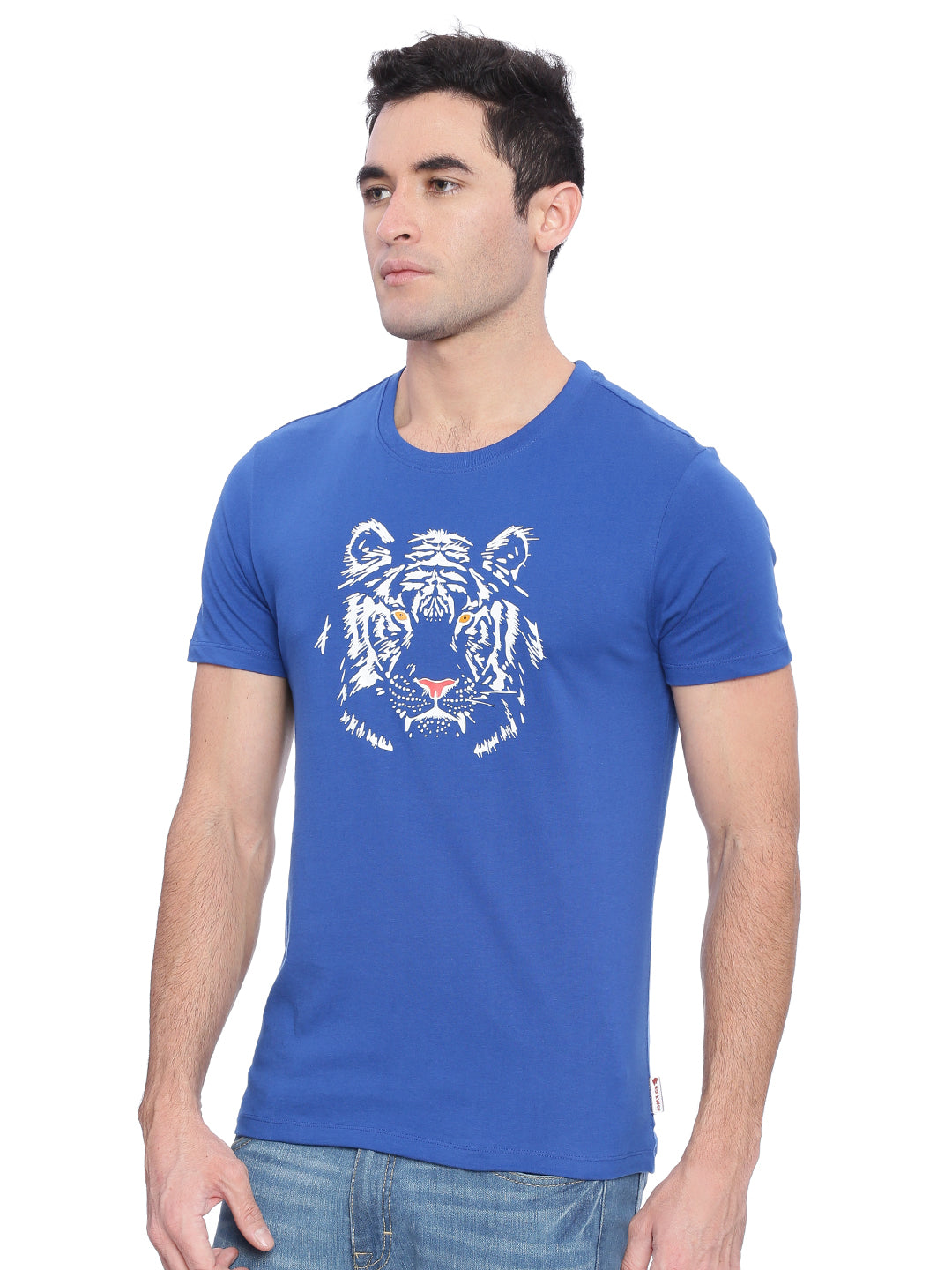 Wolfpack Men Blue Printed Round Neck T-Shirt Wolfpack