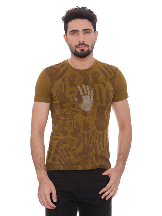 Wolfpack Men Greenish Brown Printed T-Shirt Wolfpack