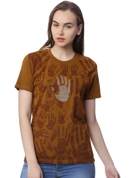 Wolfpack Women Brown Printed T-Shirt Wolfpack