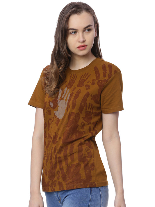 Wolfpack Women Brown Printed T-Shirt Wolfpack