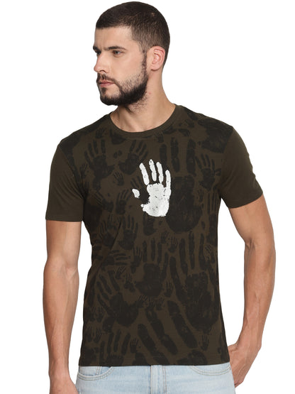Wolfpack Men Olive Green Printed T-Shirt Wolfpack