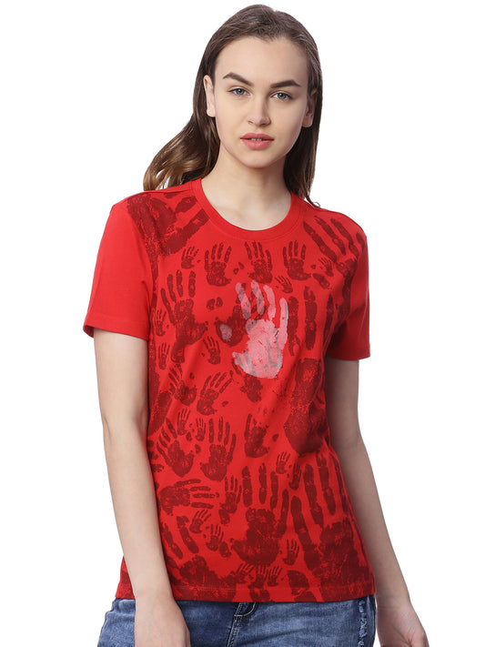 Wolfpack Women Red Printed T-Shirt Wolfpack