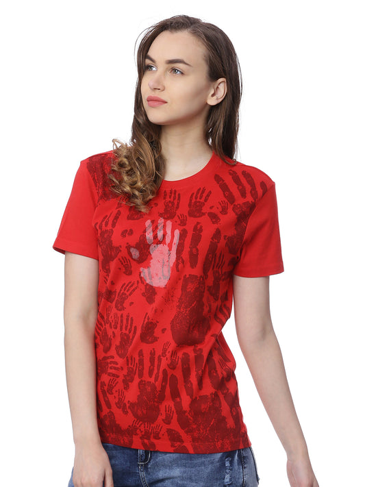 Wolfpack Women Red Printed T-Shirt Wolfpack