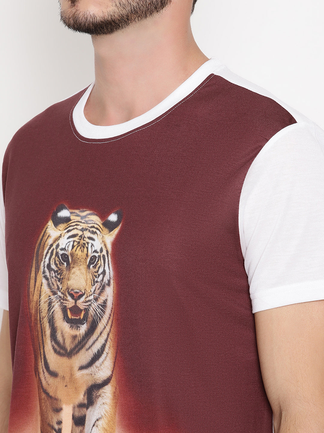 Tiger Head On Poly Brown with White Printed Men T-Shirt Wolfpack