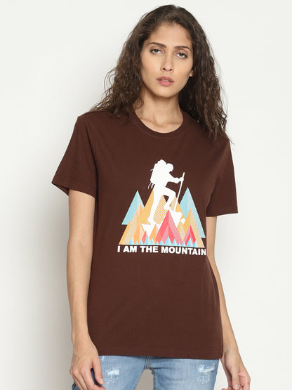 Wolfpack Women Choco Brown Printed T-Shirt Wolfpack