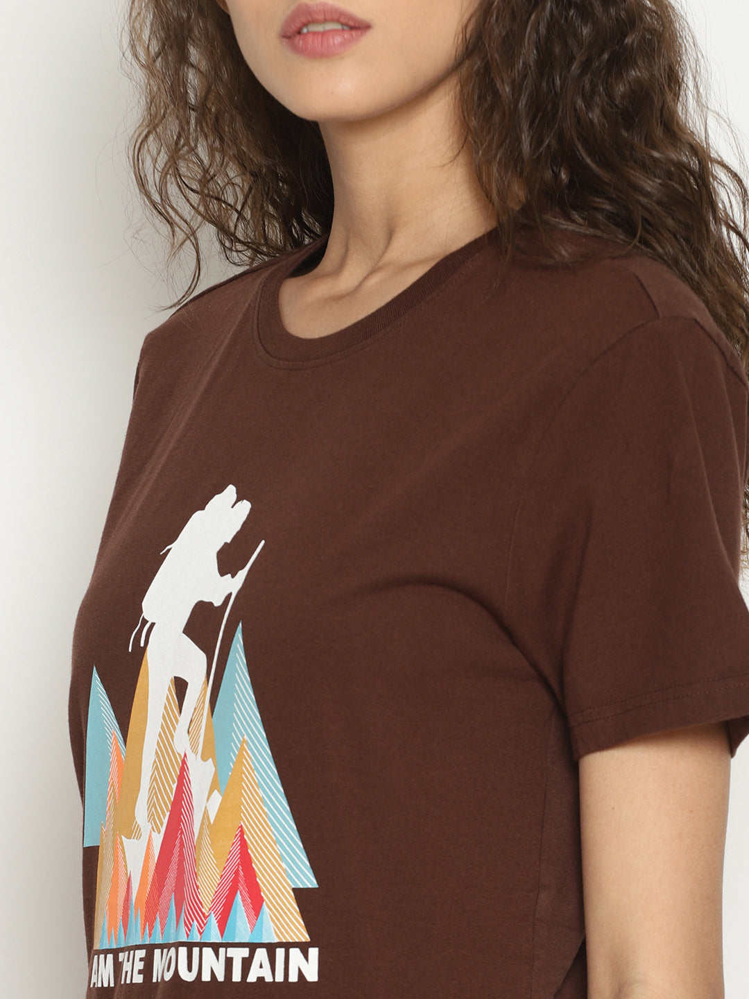 Wolfpack Women Choco Brown Printed T-Shirt Wolfpack