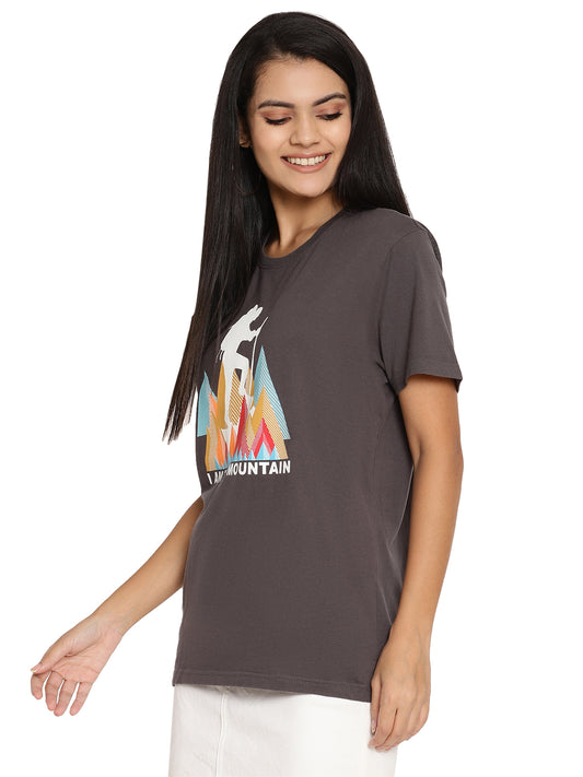 Wolfpack I Am Mountain Dark Grey Printed Women T-Shirt Wolfpack