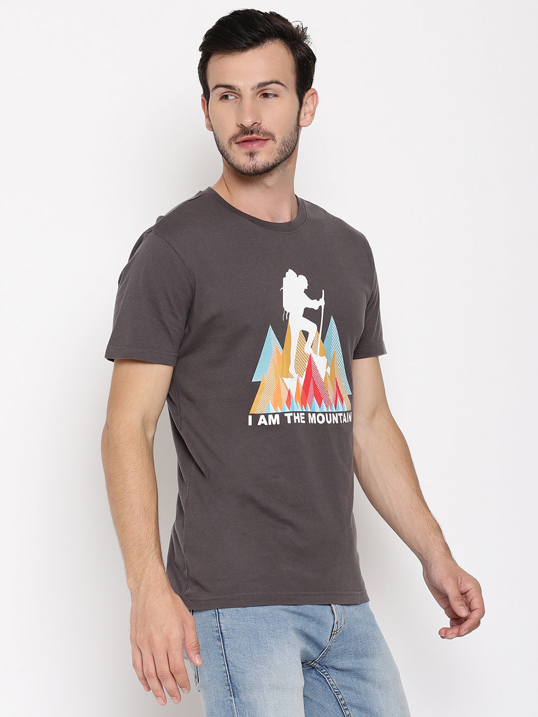 I Am Mountain Dark Grey Printed Men T-Shirt Wolfpack