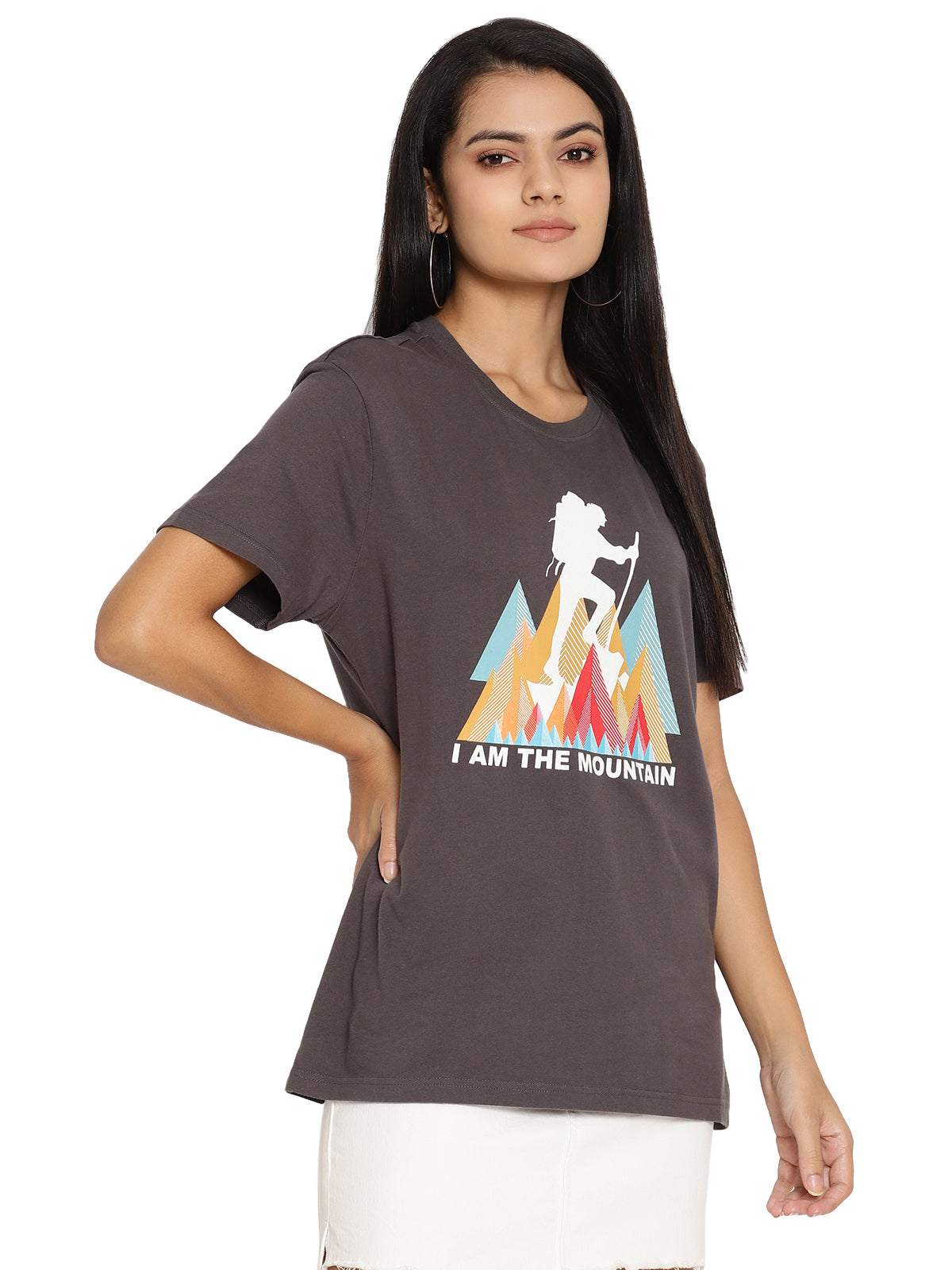 Wolfpack I Am Mountain Dark Grey Printed Women T-Shirt Wolfpack