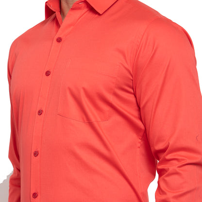 Copperline Men Red Solid Slim Fit Formal Shirt Copperline