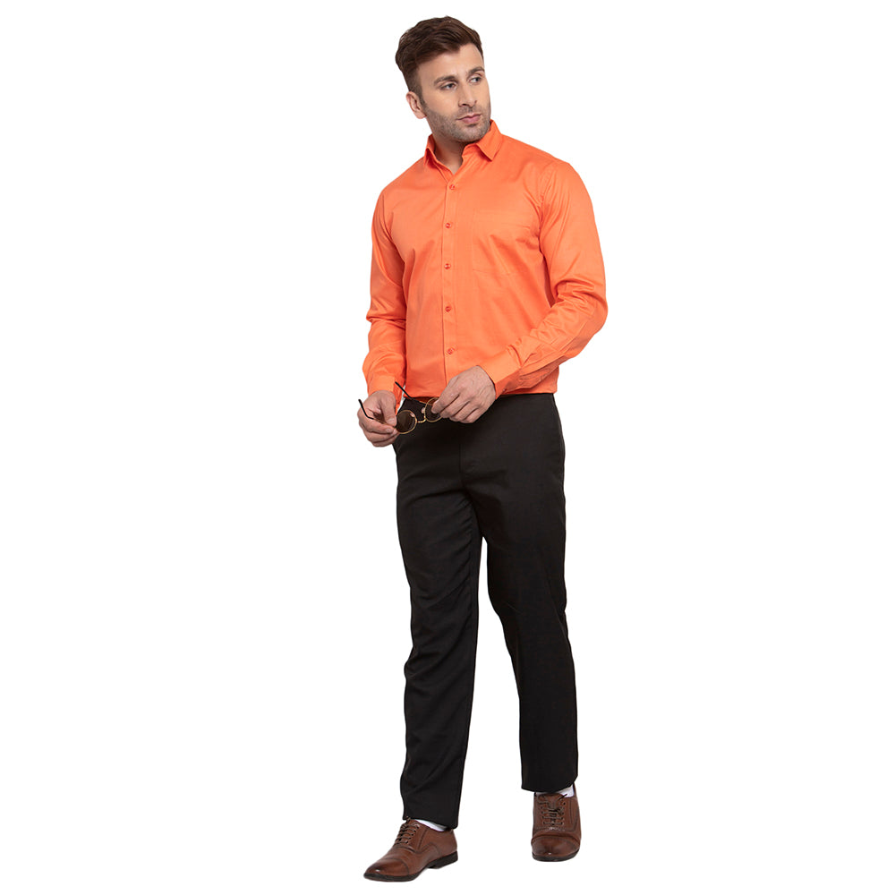 Copperline Men Orange Solid Slim Fit Formal Shirt Copperline