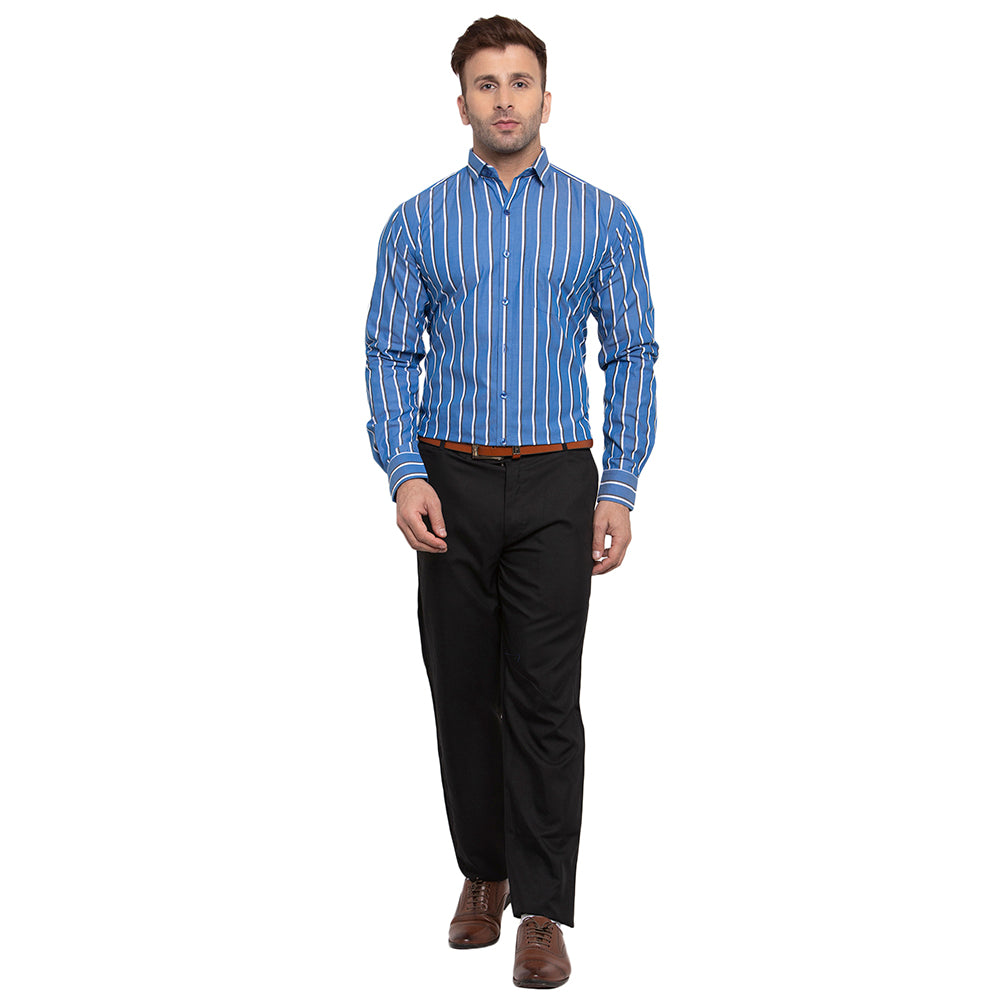 Copperline Men Blue Striped Slim Fit Formal Shirt Copperline