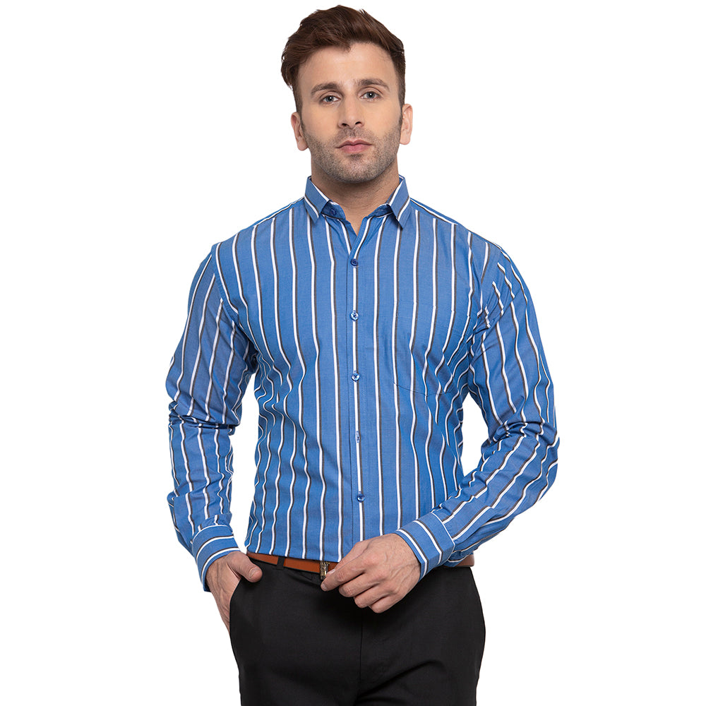 Copperline Men Blue Striped Slim Fit Formal Shirt Copperline