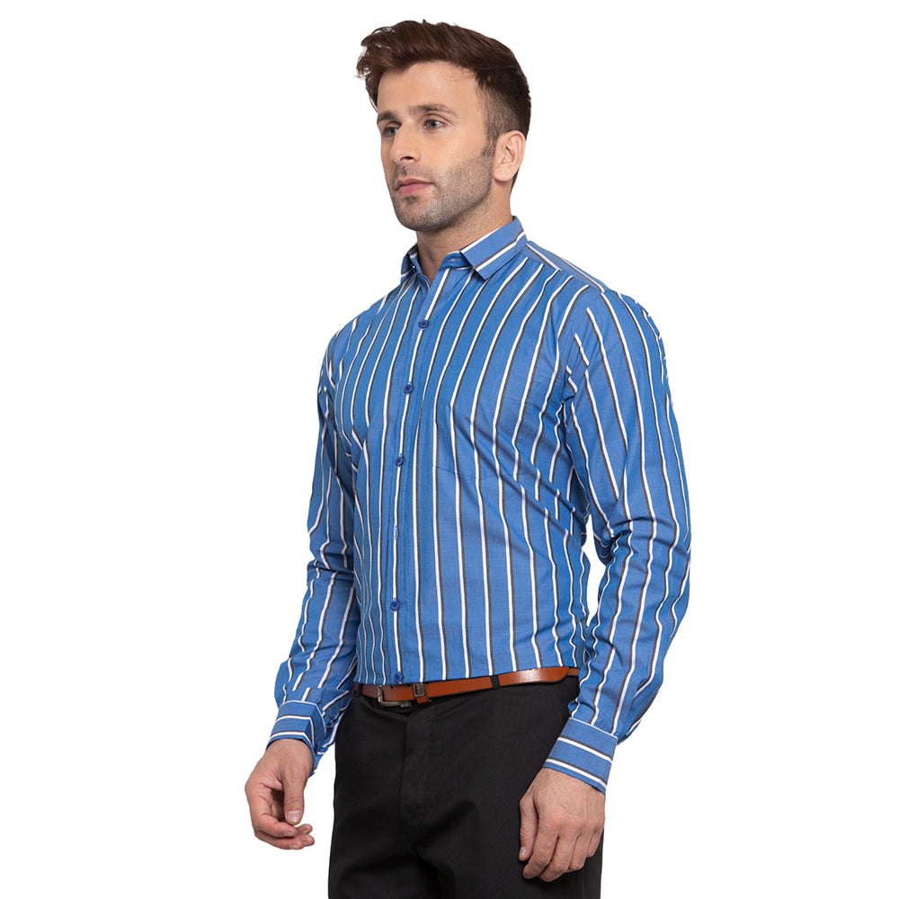 Copperline Men Blue Striped Slim Fit Formal Shirt Copperline