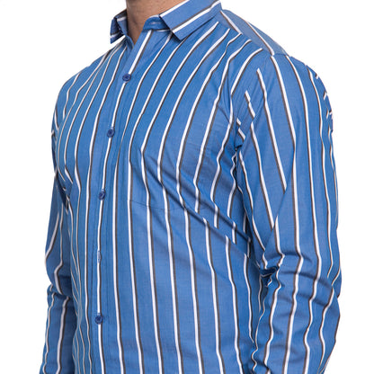 Copperline Men Blue Striped Slim Fit Formal Shirt Copperline