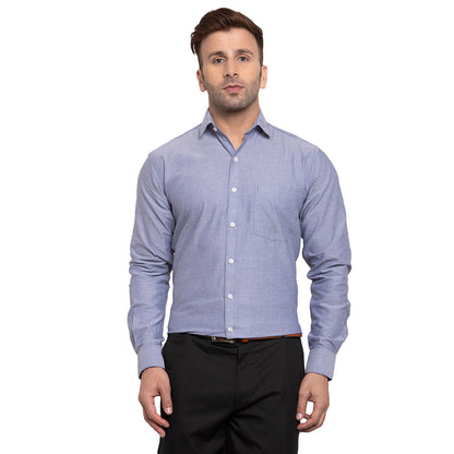 Copperline Men Navy Blue Solid Slim Fit Formal Shirt Copperline