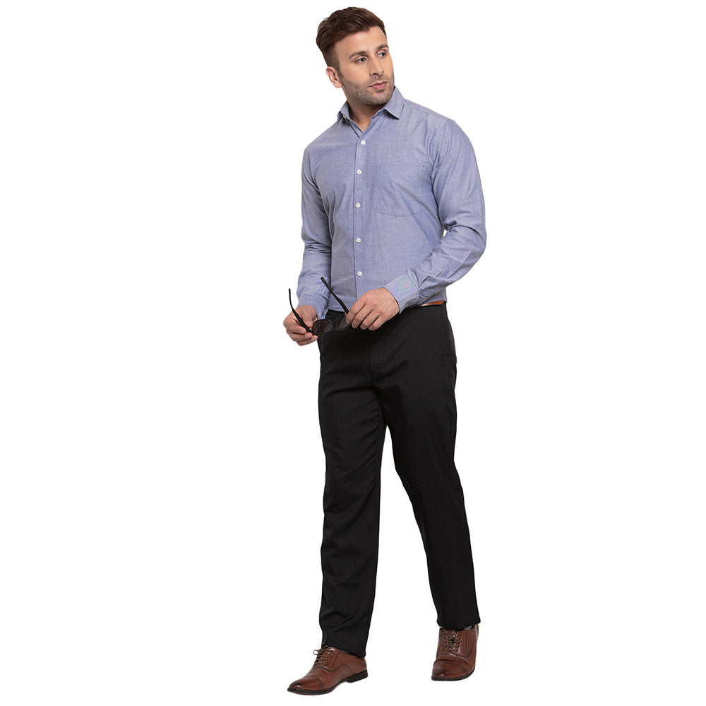 Copperline Men Navy Blue Solid Slim Fit Formal Shirt Copperline