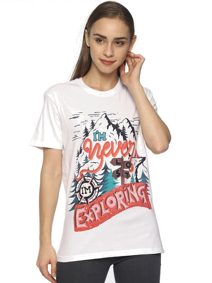 Wolfpack Women White Printed Exploring T-Shirt Wolfpack