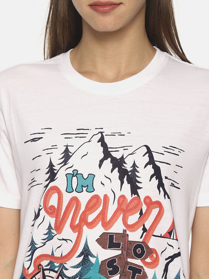 Wolfpack Women White Printed Exploring T-Shirt Wolfpack