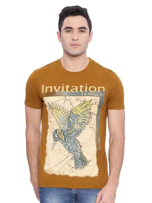 Wolfpack Men Brown Printed T-Shirt Wolfpack