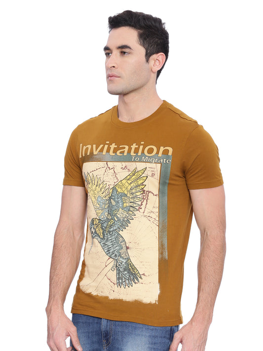 Wolfpack Men Brown Printed T-Shirt Wolfpack