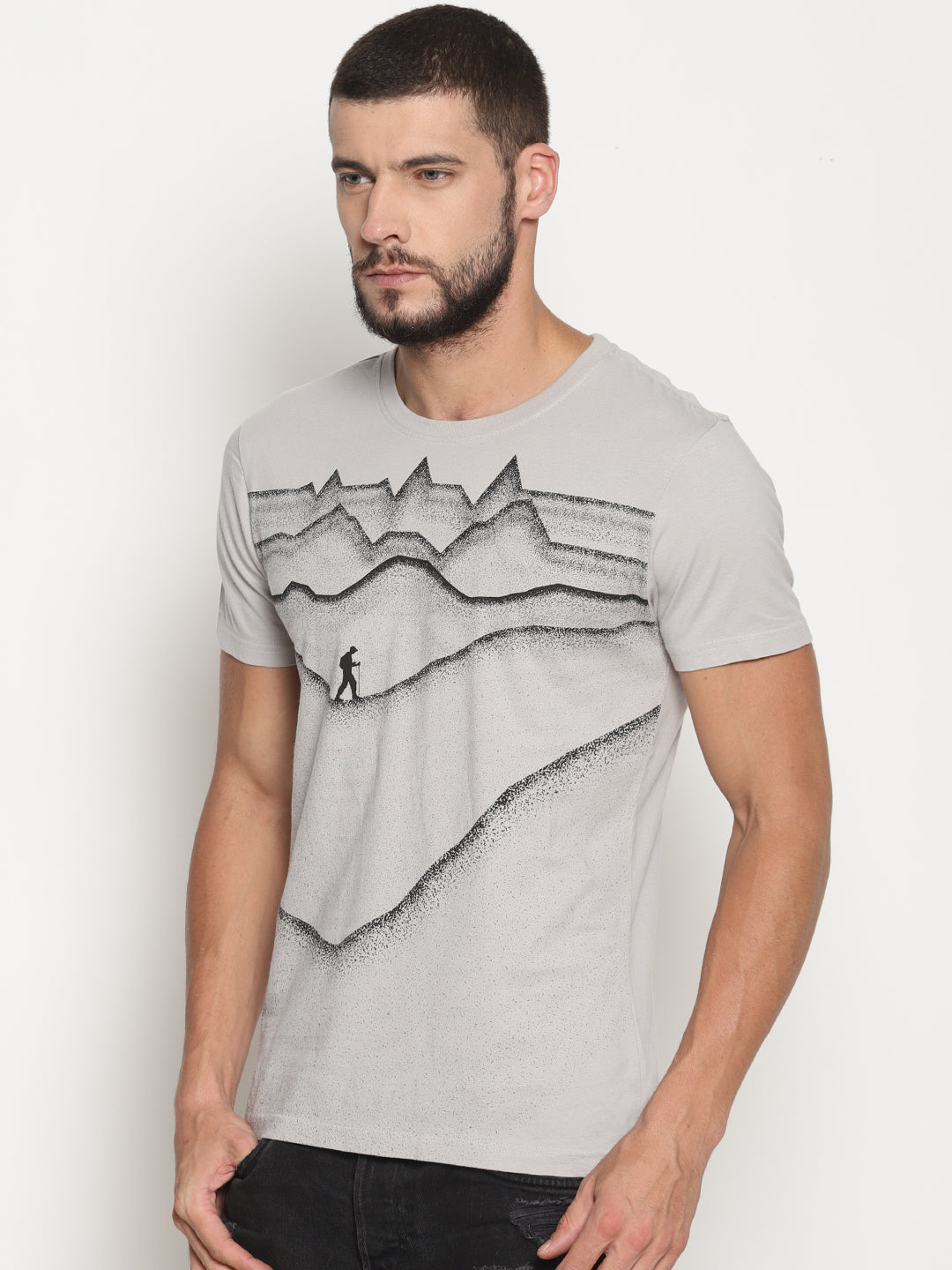 Wolfpack Men Light Grey Printed T-Shirt Wolfpack