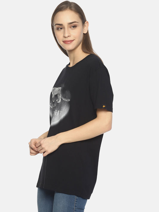 Wolfpack Women Black Printed T-Shirt Wolfpack