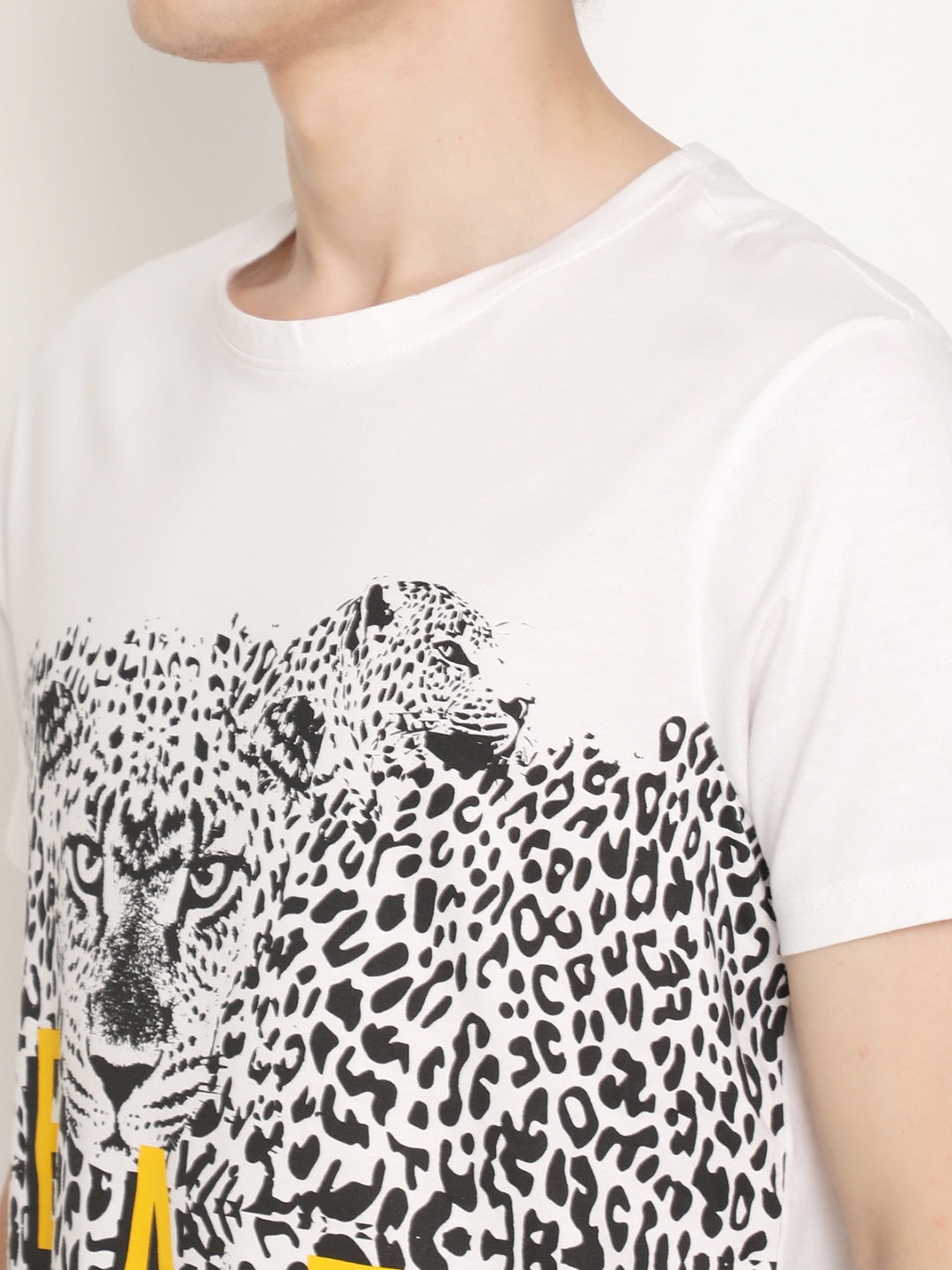 Leap Of Leopards White Printed Men T-Shirt Wolfpack
