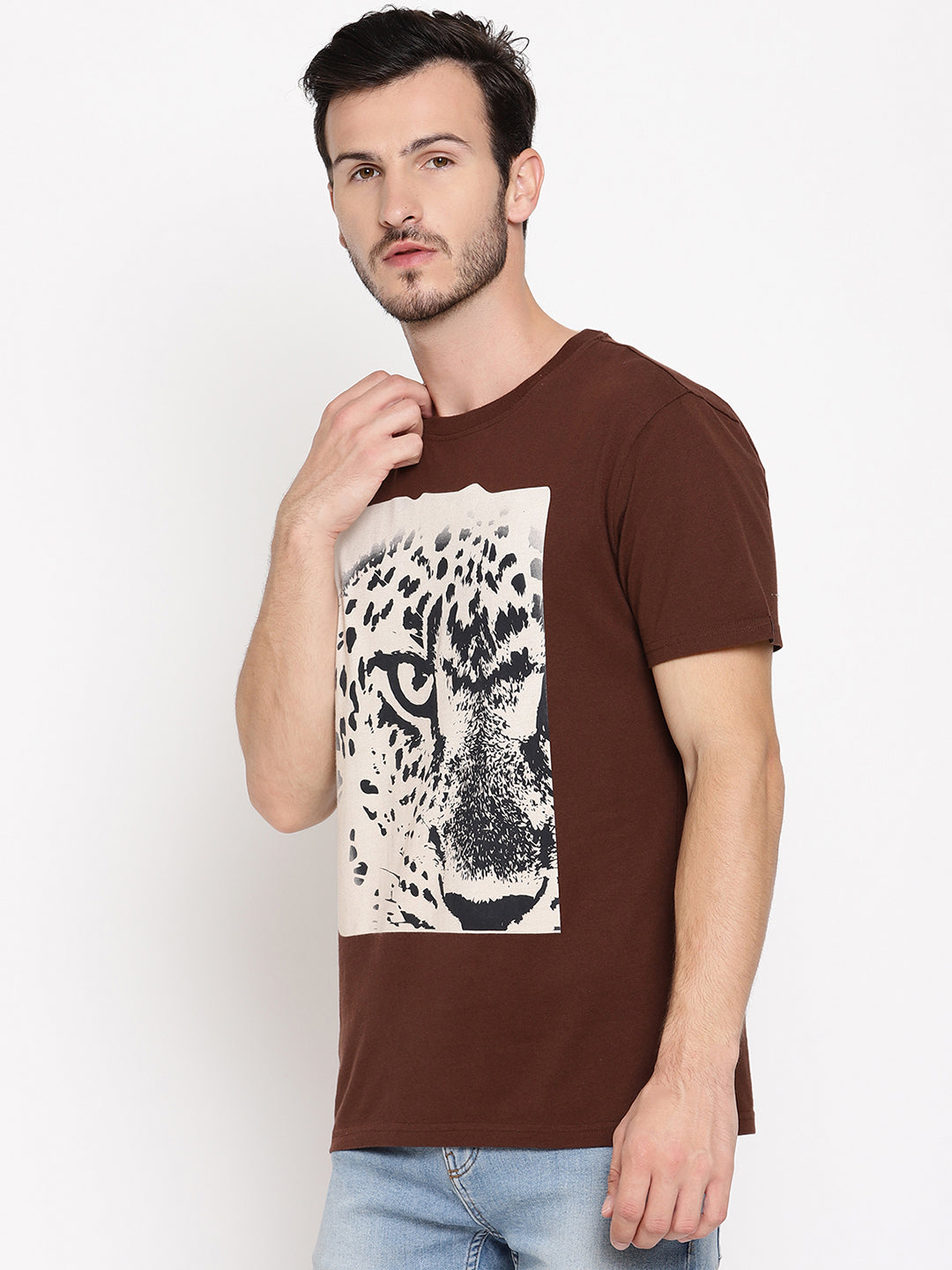Leopard Eye Choco Brown Printed Men T-Shirt Wolfpack