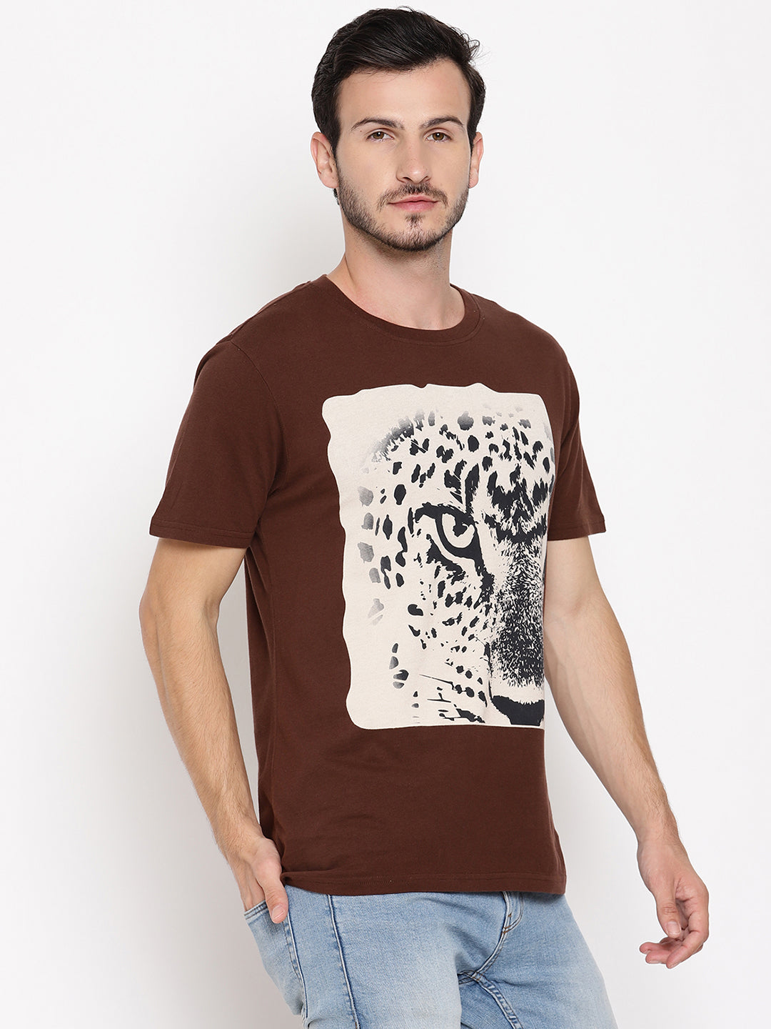 Leopard Eye Choco Brown Printed Men T-Shirt Wolfpack
