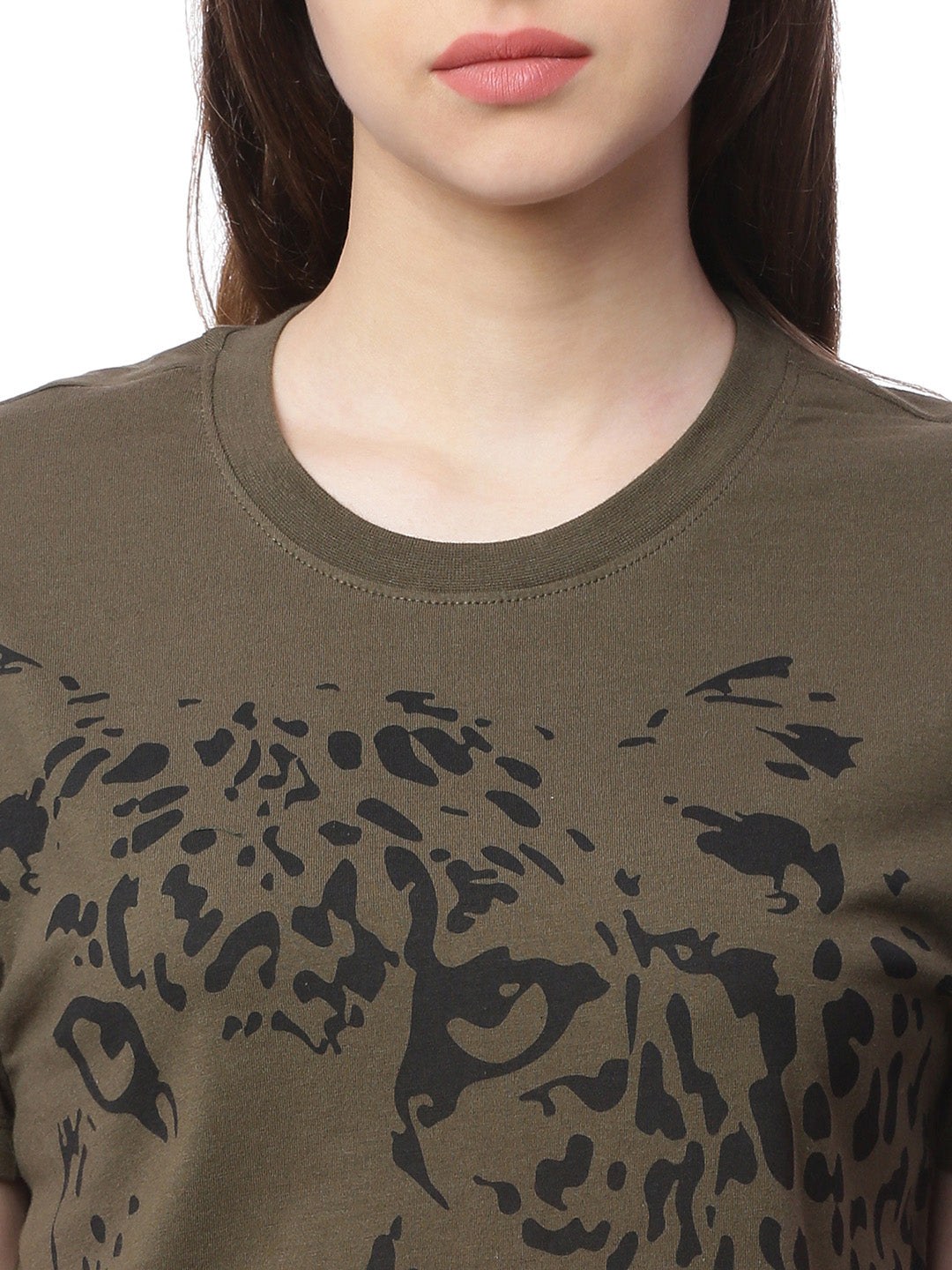 Wolfpack Women Army Green Printed T-Shirt Wolfpack