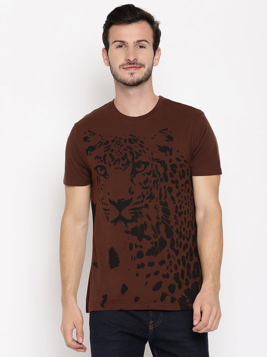 Leopard Graphic Choco Brown Printed Men T-Shirt Wolfpack
