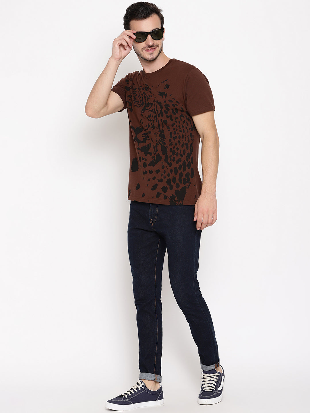 Leopard Graphic Choco Brown Printed Men T-Shirt Wolfpack