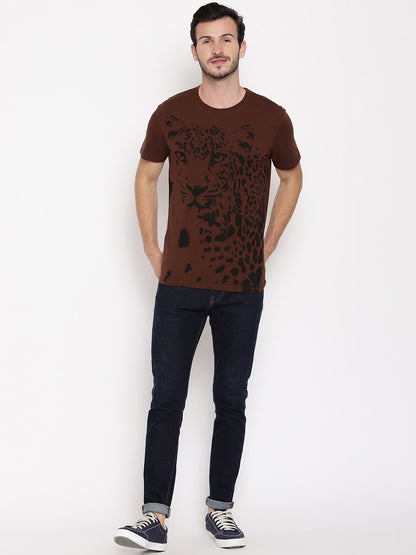Leopard Graphic Choco Brown Printed Men T-Shirt Wolfpack