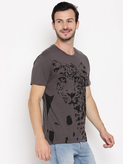 Leopard Graphic Dark Grey Printed Men T-Shirt Wolfpack